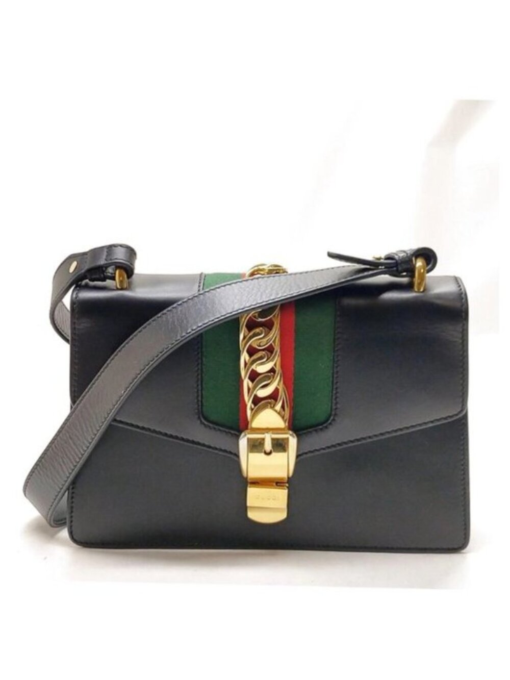 Authentic Gucci Sylvie Leather Shoulder Crossbody Bag Web Stripe Black - Picture 2 of 16